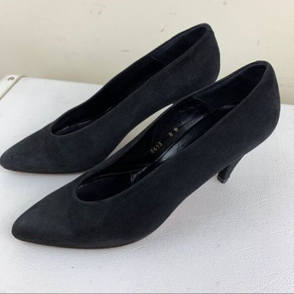 Isadora‎ Vintage Black Suede Cone Heeled Pump Sz 8 - Picture 1 of 8
